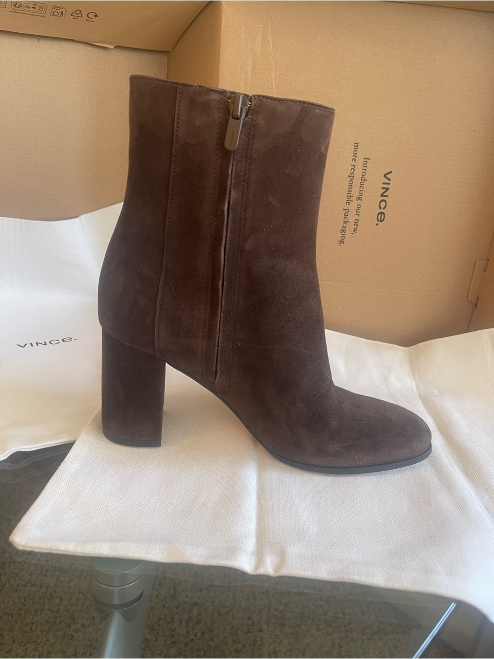 Vince Elora Cacao Brown Suede Booties Size 7.5